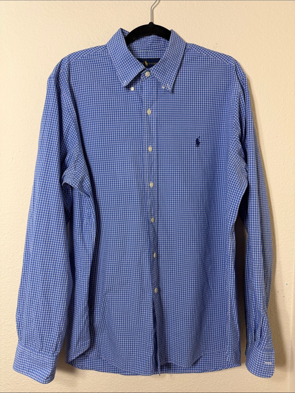 Polo Ralph Lauren Men's XL Blue White Gingham Check Button Down Shirt Preppy